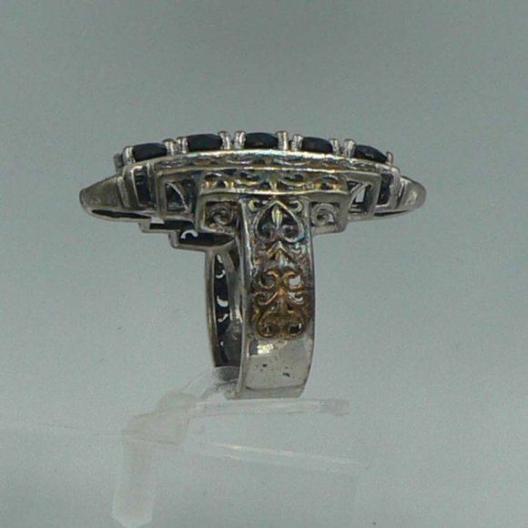 Sz 5 GenuineThai Black Spinel 5 Stone Ring NWOT - Picture 3 of 4